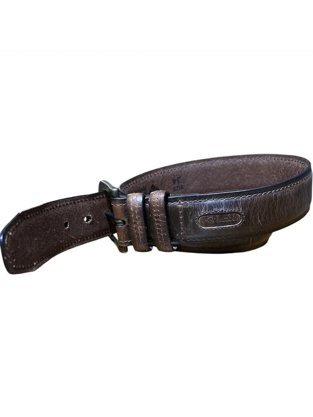 Columbia Sportswear Double Loop Leather Belt 34W Distressed Brown Casual Work